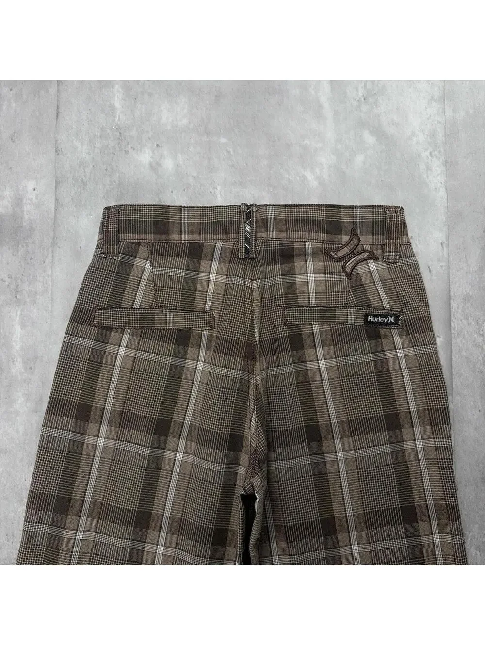 Y2K Brown Hurley Surf Grunge Plaid Baggy Skater Shorts